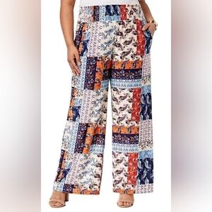 NY Collection Multicolor Patchwork Wide-Leg Pants